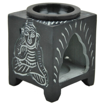 Duftlampe Buddha aus Speckstein - schwarz, Aromallampe